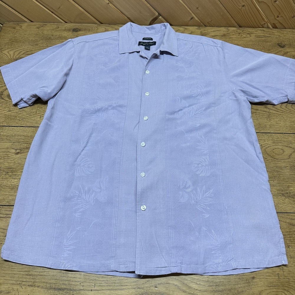 Joseph & Feiss Blue Hawaiian Silk Short Sleeve Button Classic Shirt | Men's L